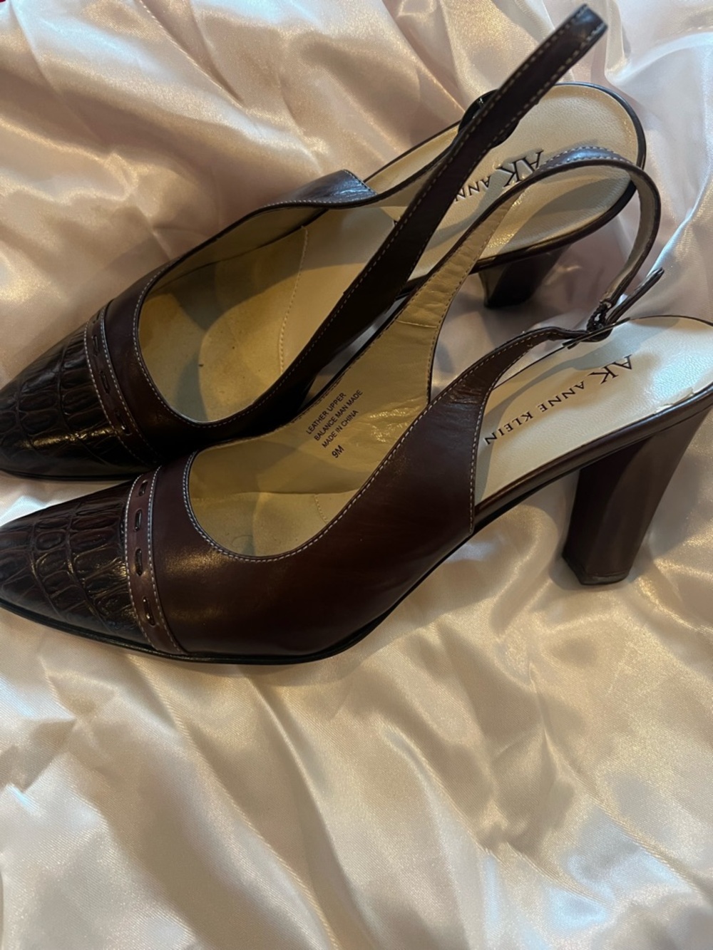 Anne Klein Dark Brown Croc-Accent Slingback Heels